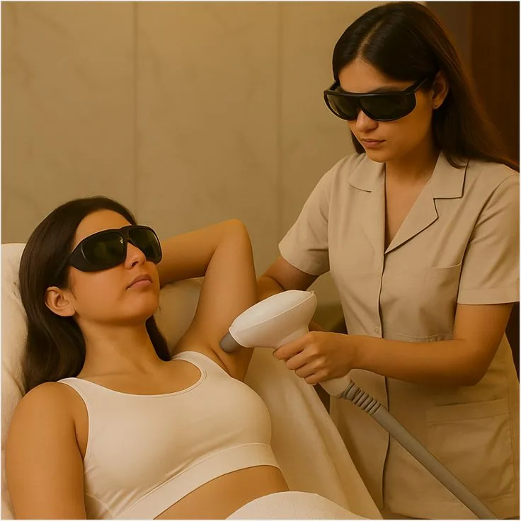 Formation Épilation IPL — La pratique accompagnée sur modèle Étape de protocole enseignée pendant la formation Épilation IPL