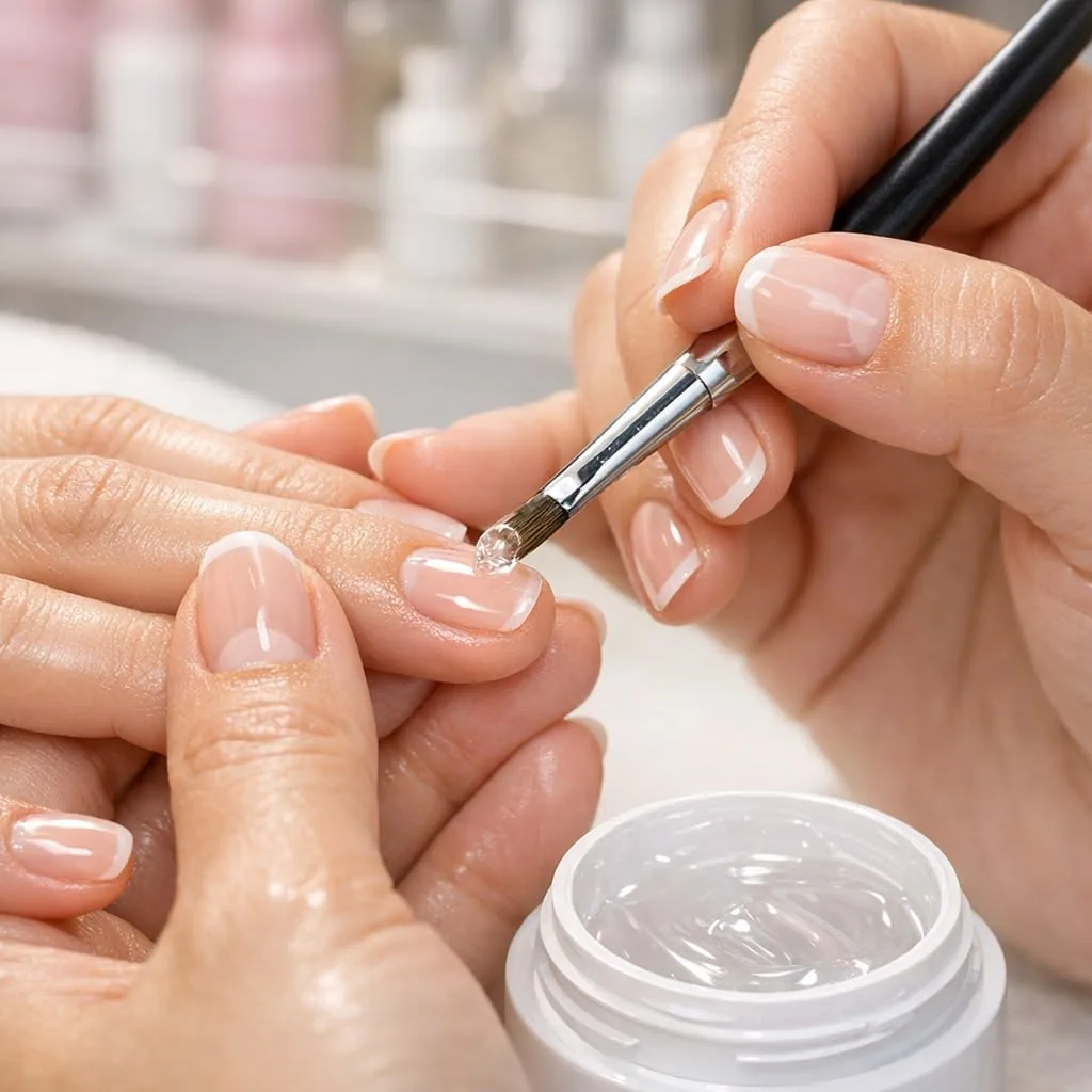 Formation Pose Gel X — La pratique accompagnée sur modèle Étape de protocole enseignée pendant la formation Pose Gel X